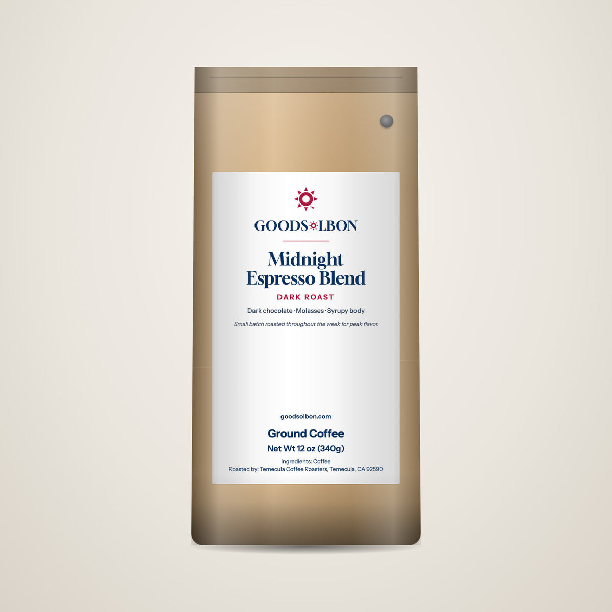 Midnight Espresso Blend dark roast ground coffee 12 oz kraft bag
